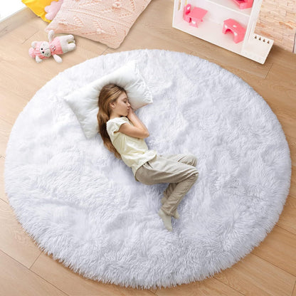 Large 2m Infinity Round Shag Rug (White)