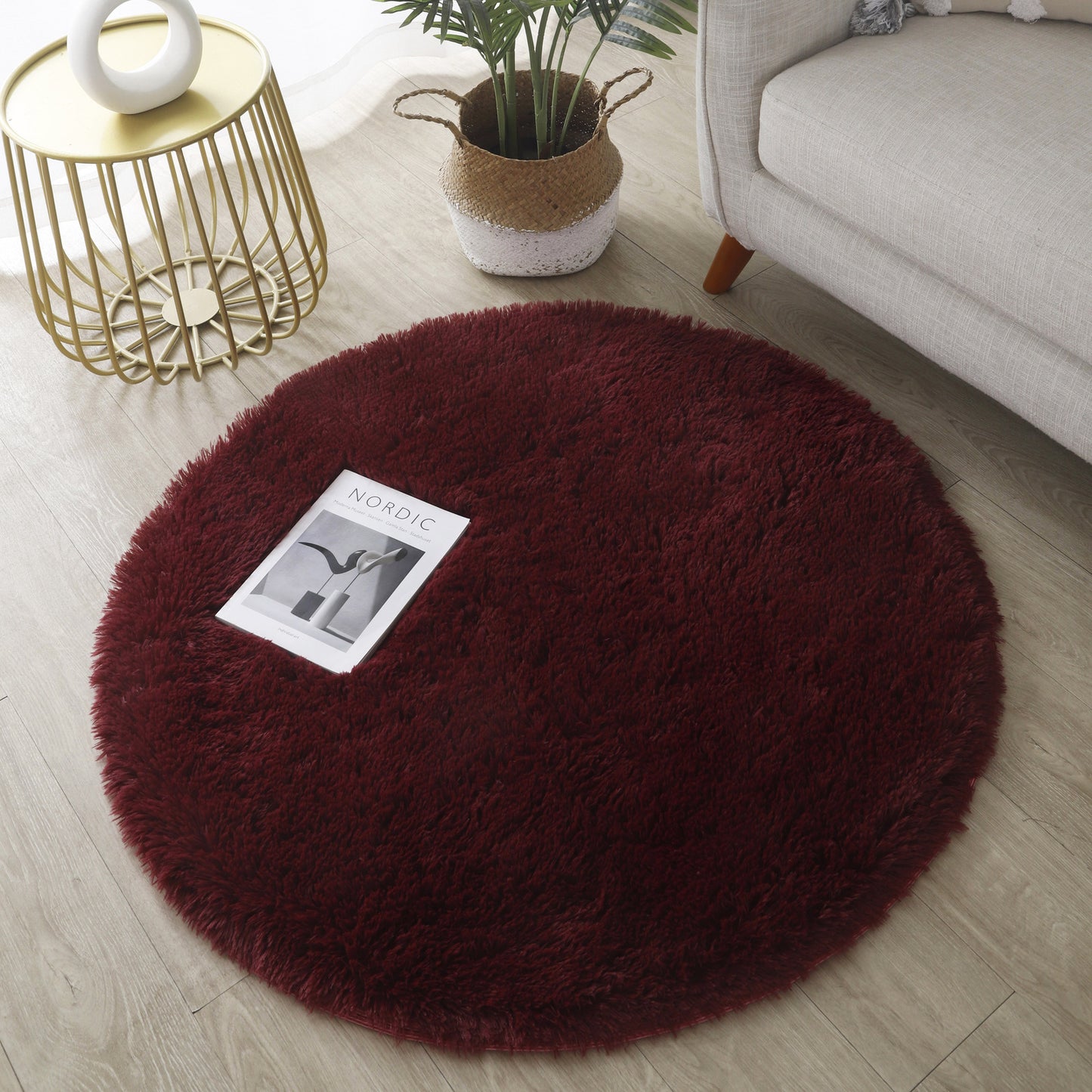 Infinity Round Shag Rug 100cm (Wine)