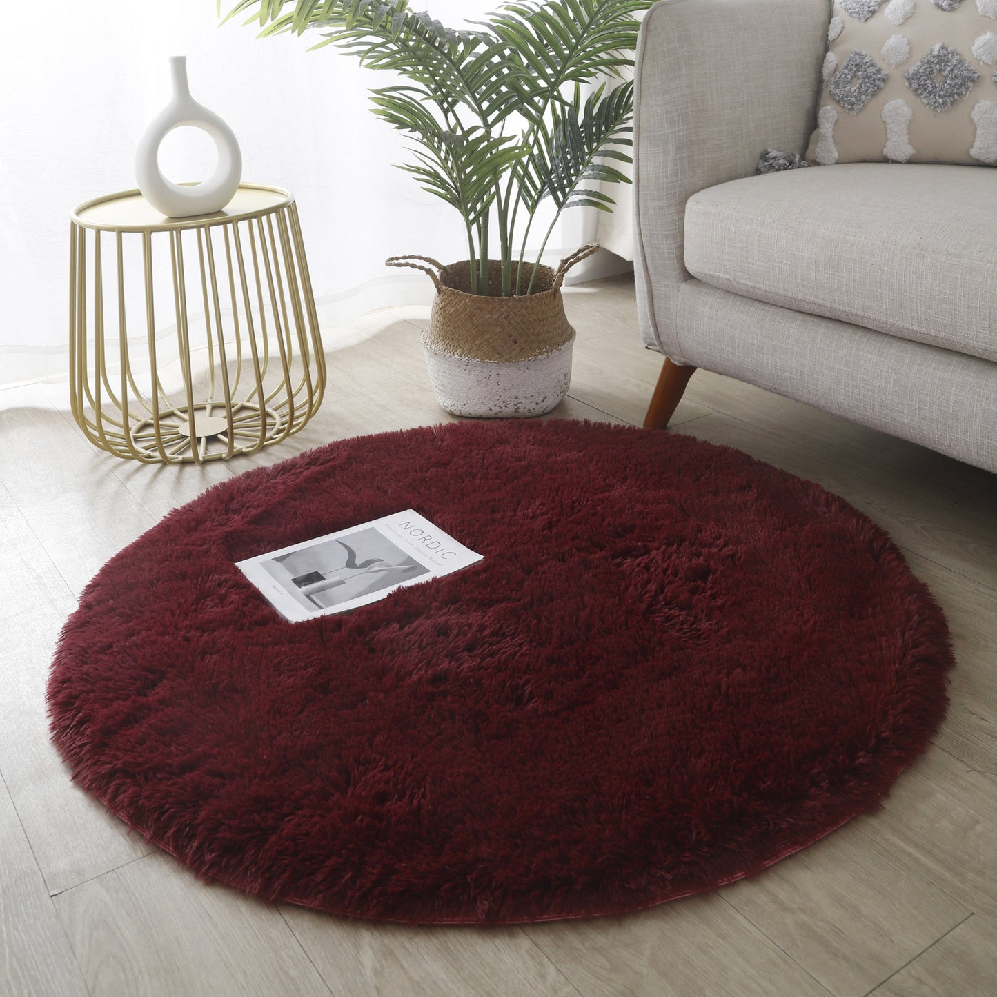 Infinity Round Shag Rug 100cm (Wine)