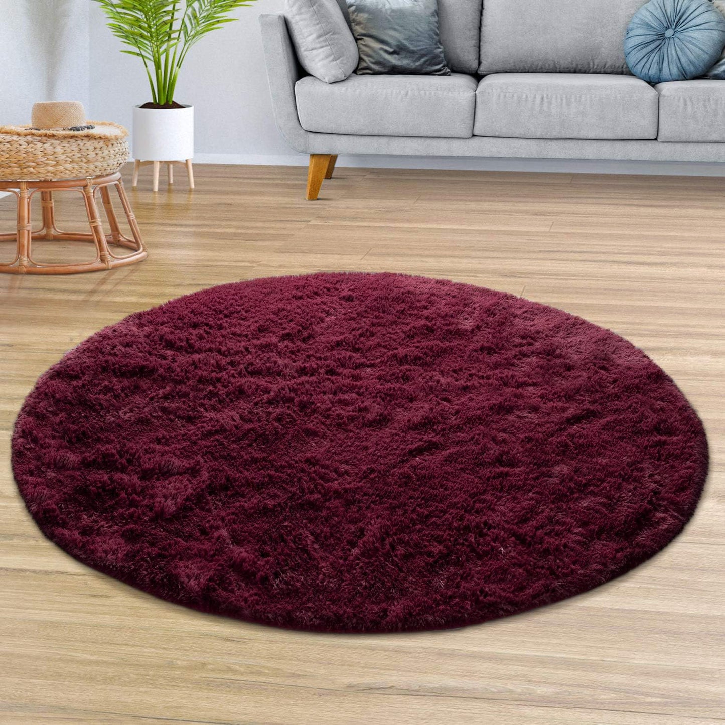 Infinity Round Shag Rug 100cm (Wine)