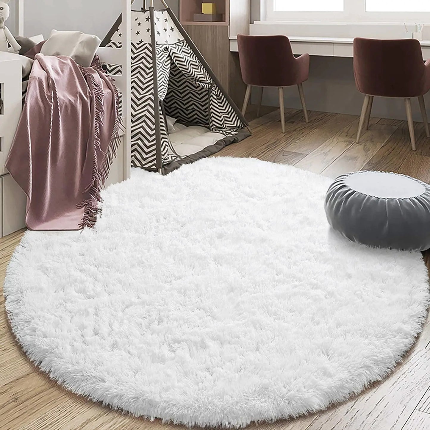 Infinity Round Shag Rug 100cm (White)