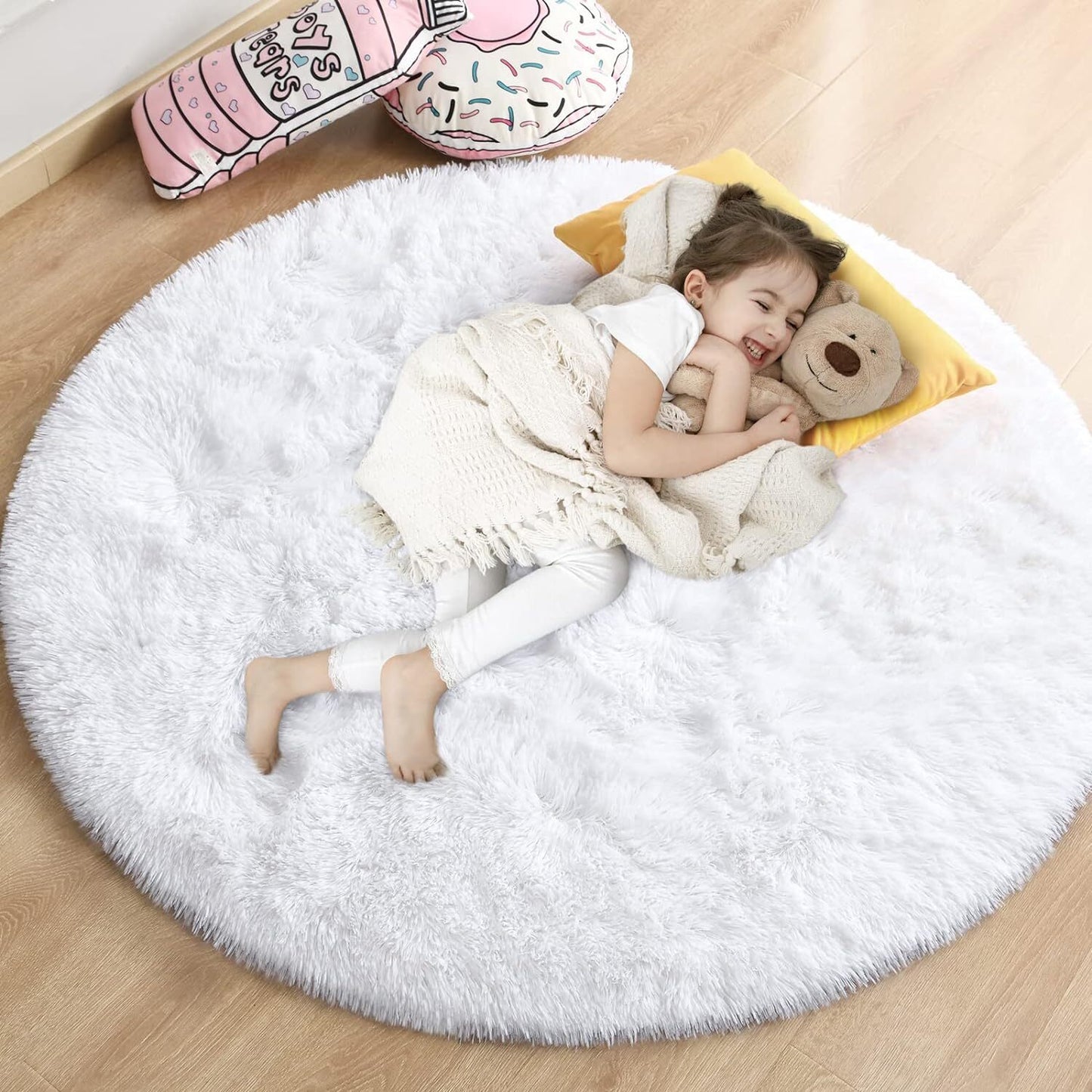 Infinity Round Shag Rug 100cm (White)