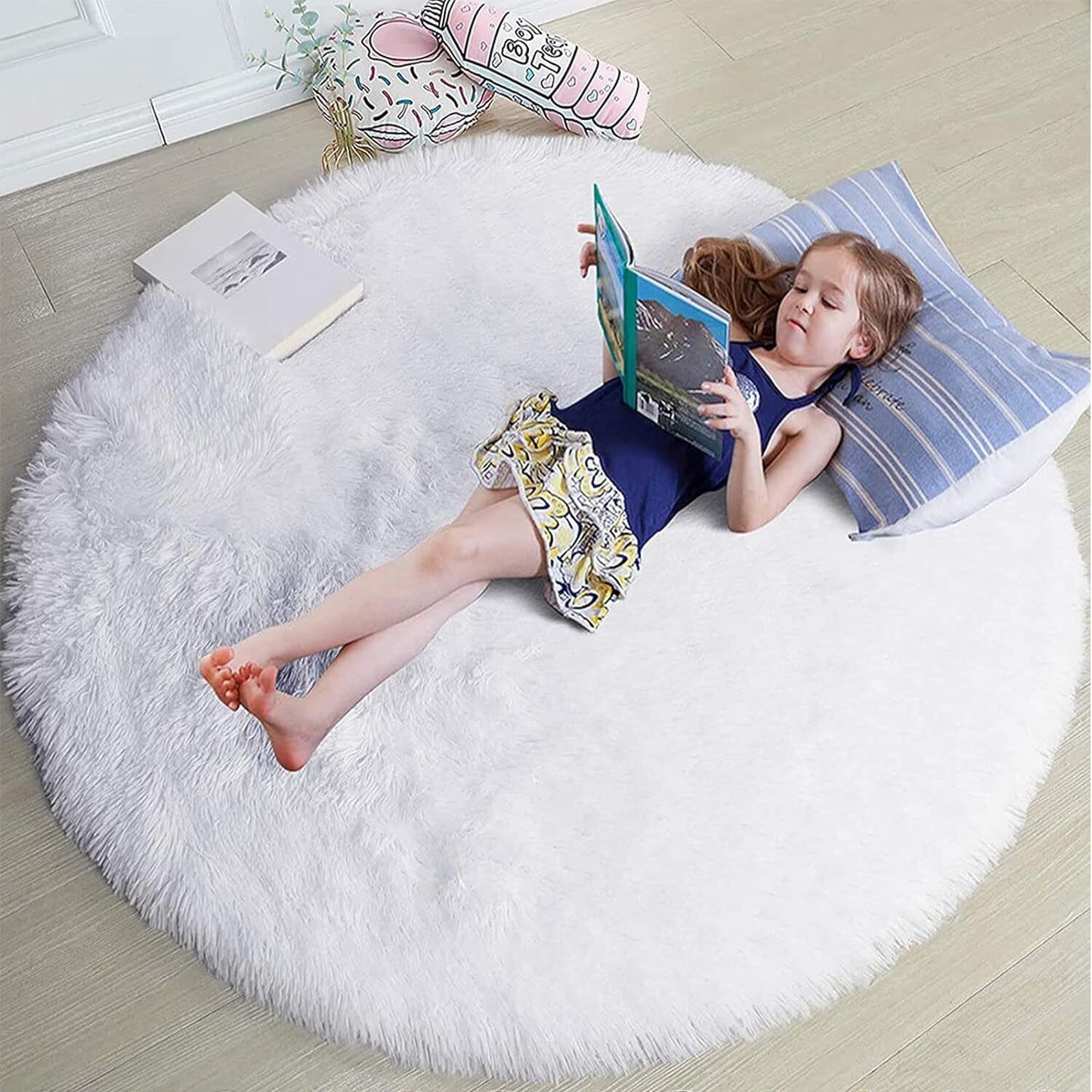 Infinity Round Shag Rug 100cm (White)