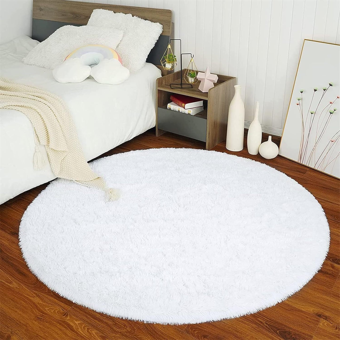 Infinity Round Shag Rug 100cm (White)