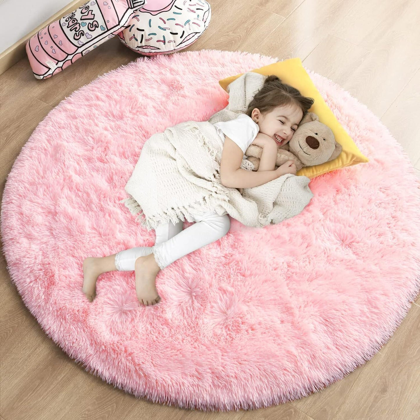 Infinity Round Shag Rug 100cm (Pink)