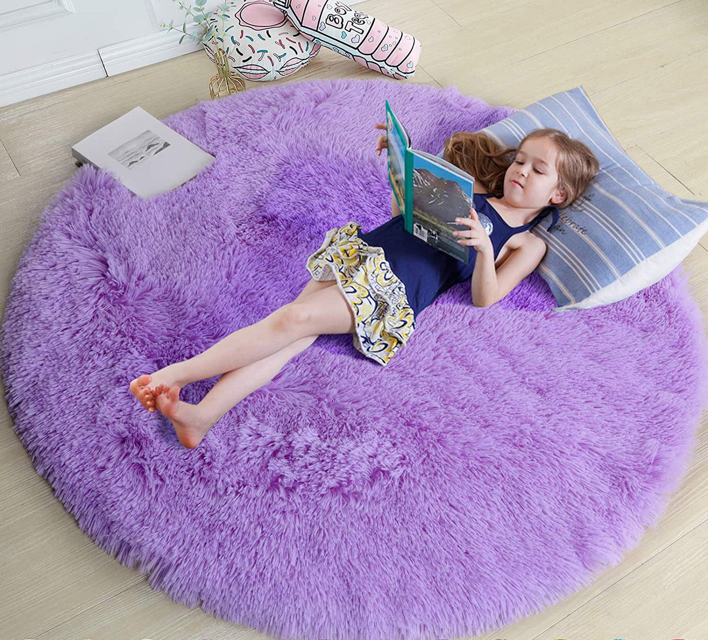 Infinity Round Shag Rug 100cm (Purple)