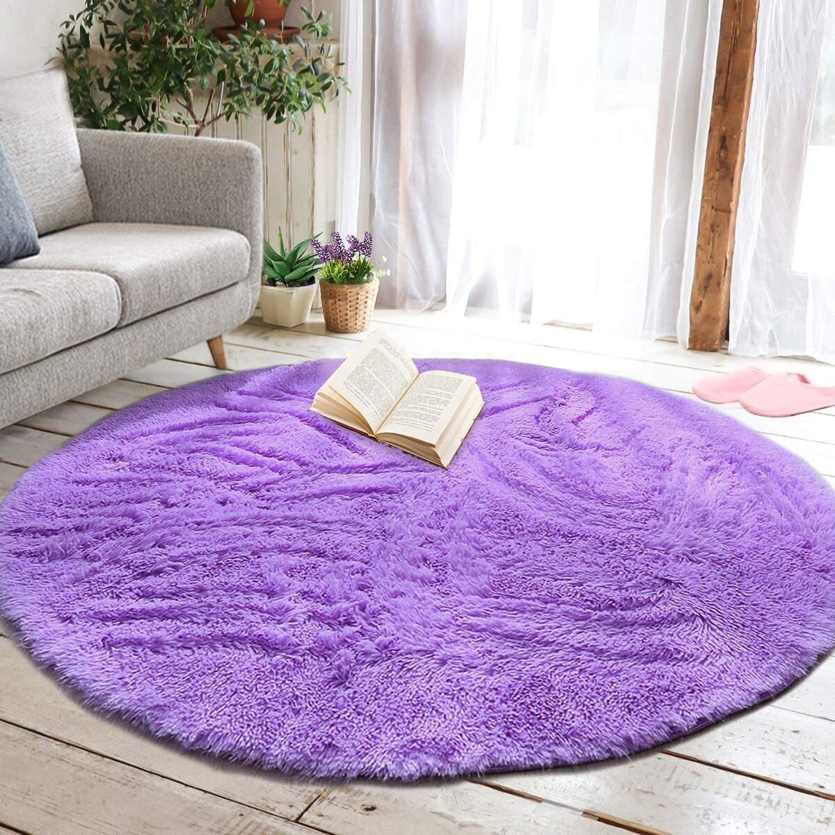 Infinity Round Shag Rug 100cm (Purple)