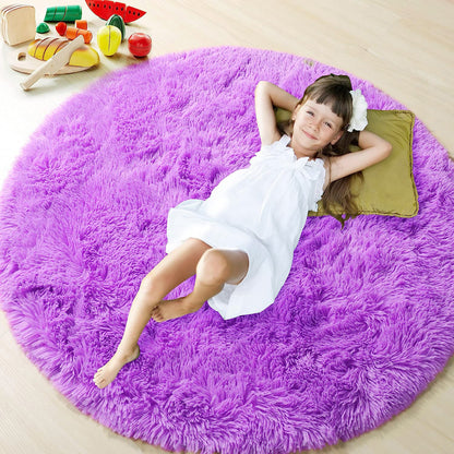 Infinity Round Shag Rug 100cm (Purple)