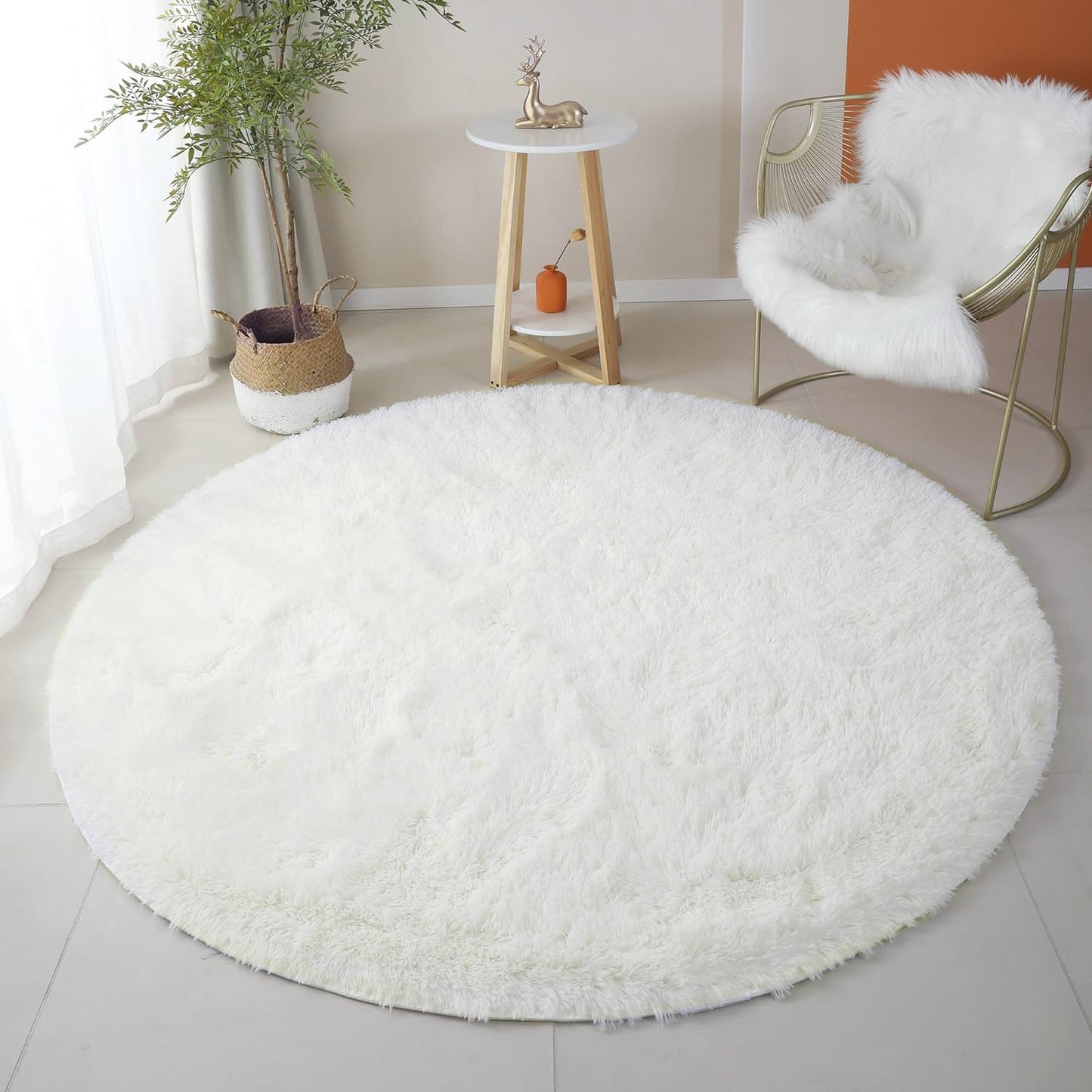 Infinity Round Shag Rug 100cm (Cream White)