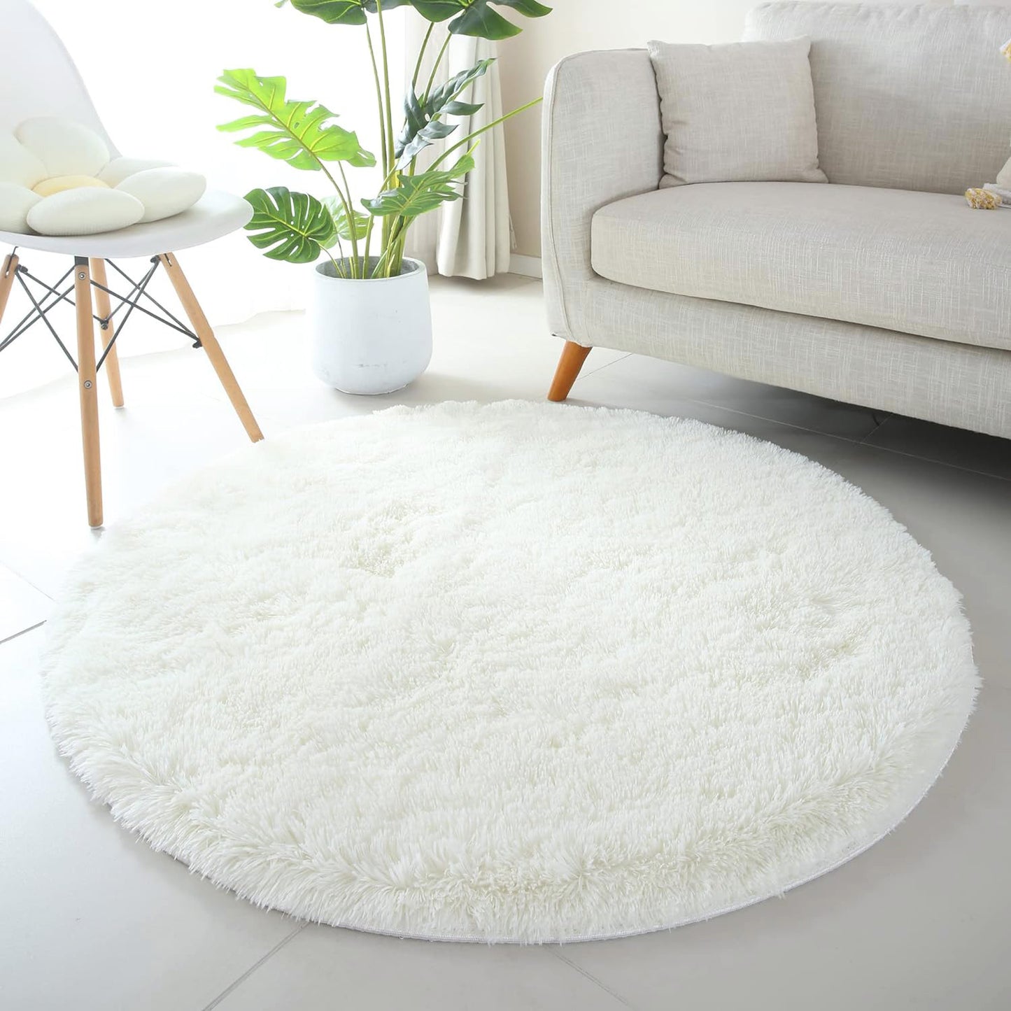 Infinity Round Shag Rug 100cm (Cream White)