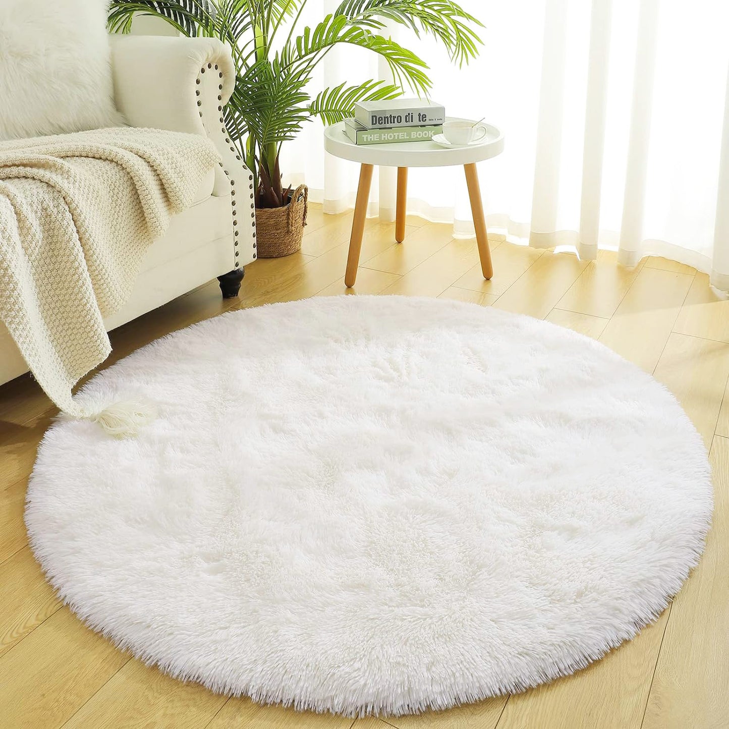 Infinity Round Shag Rug 100cm (Cream White)