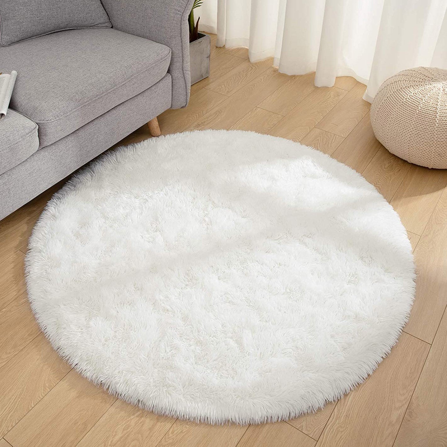 Infinity Round Shag Rug 100cm (Cream White)