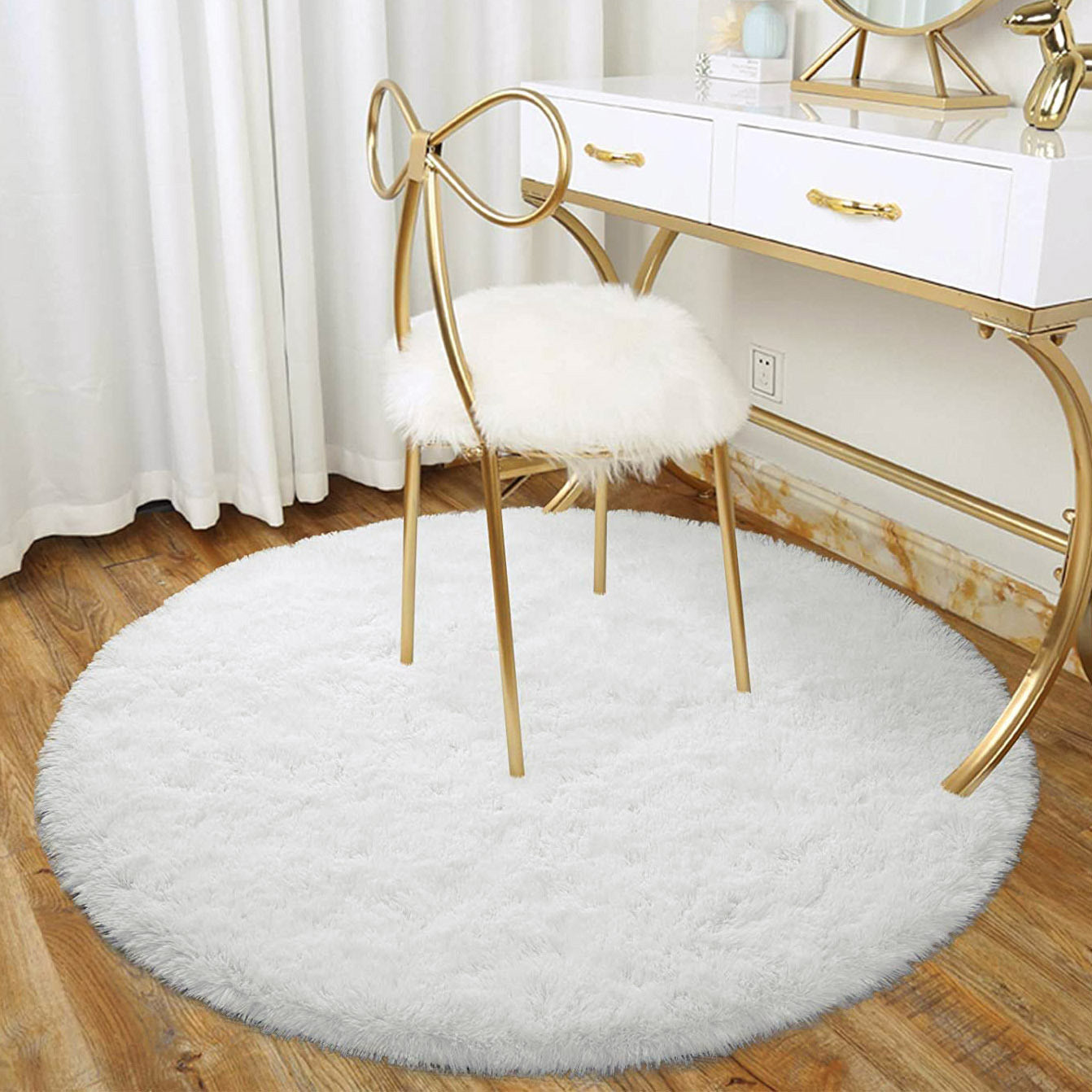 Infinity Round Shag Rug 100cm (Cream White)