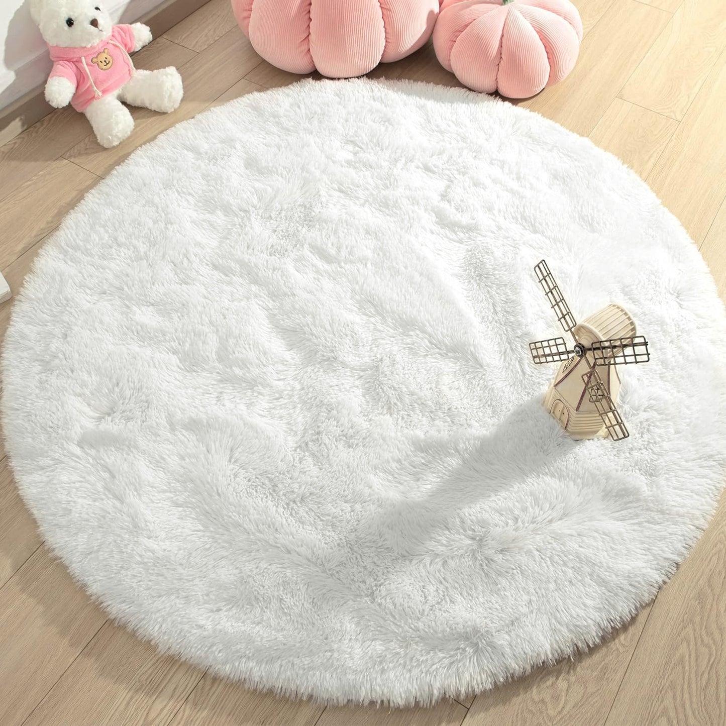 Infinity Round Shag Rug 100cm (Cream White)