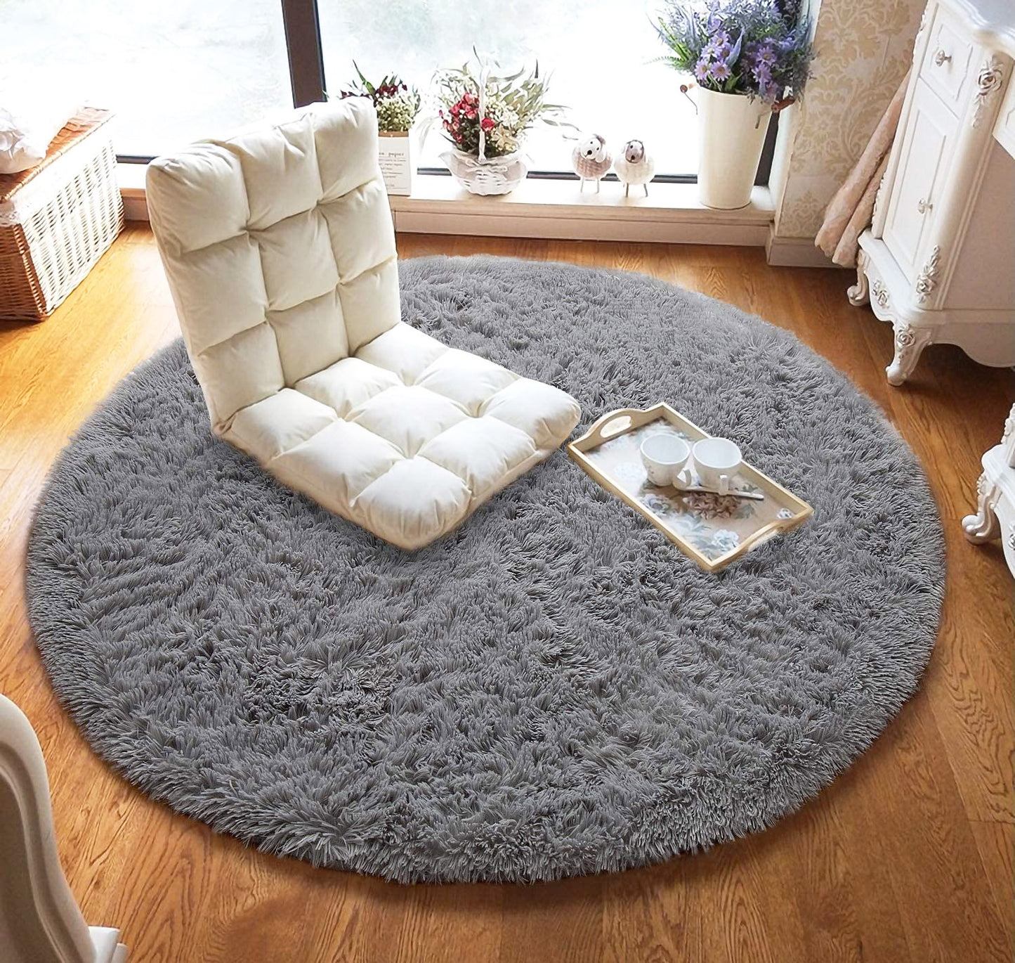 Infinity Round Shag Rug 100cm (Grey)