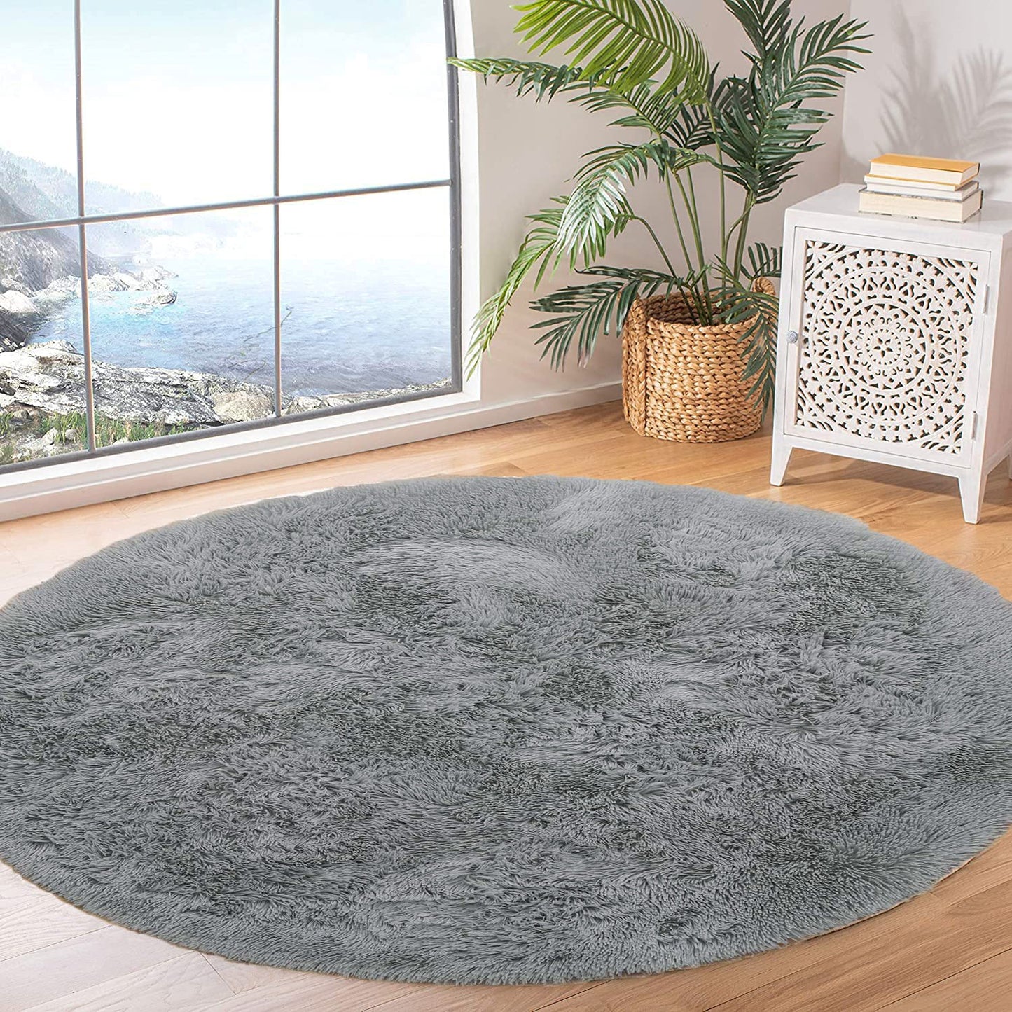 Infinity Round Shag Rug 100cm (Grey)