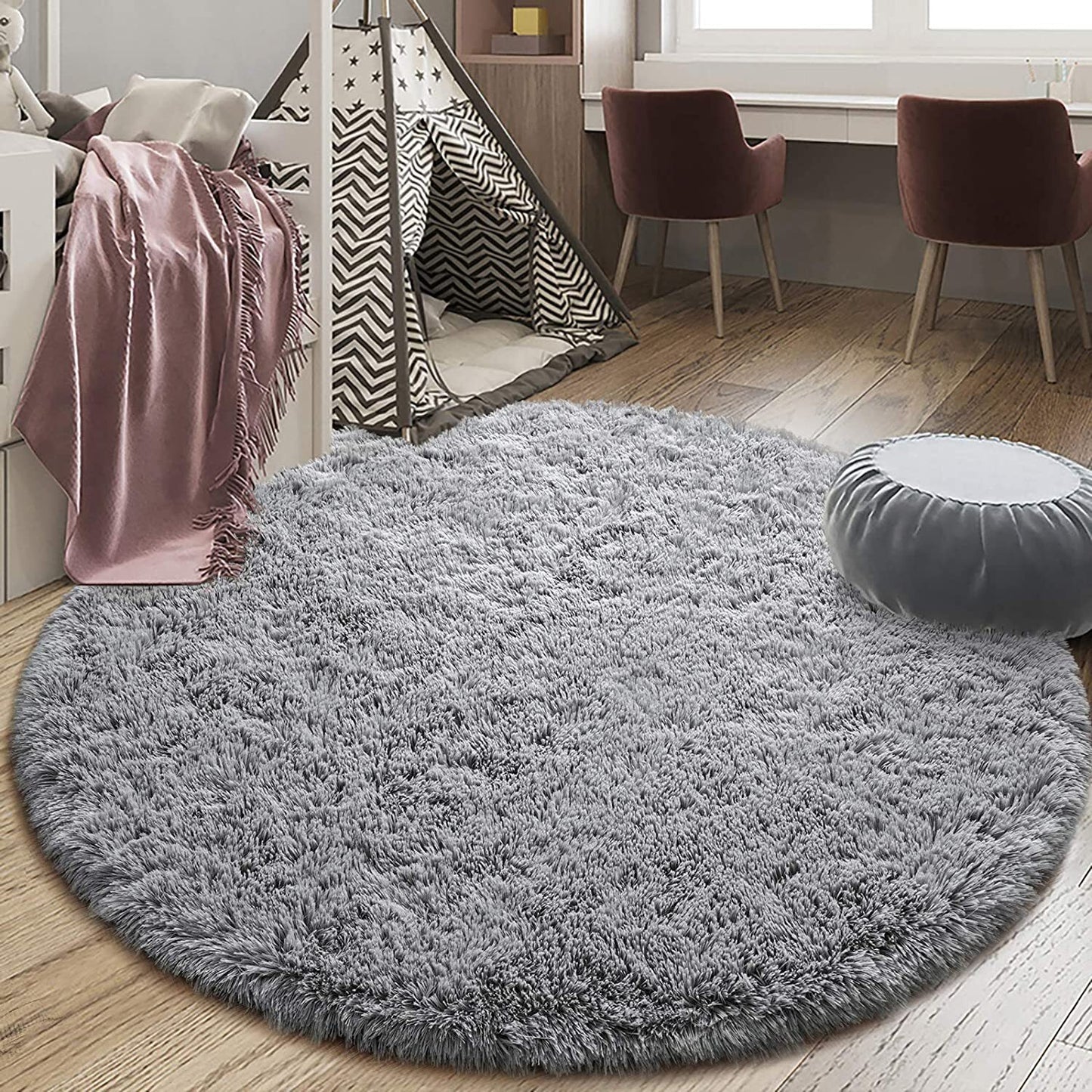 Infinity Round Shag Rug 100cm (Grey)