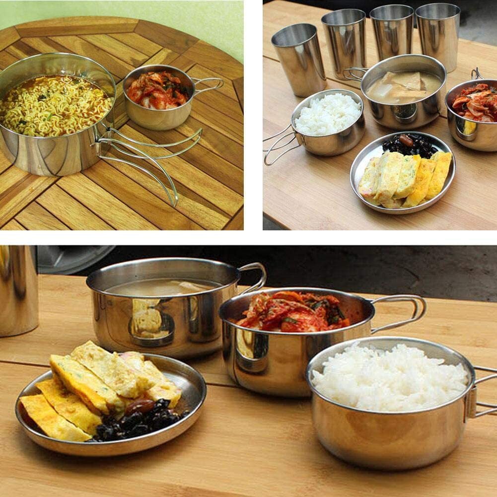 8-Piece Stainless Steel Camping Cookware Pots Pans Plates Mugs Set