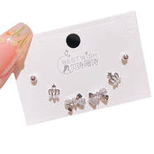 3 Pairs Enchanted Bow and Crown Sterling Silver Stud Earrings Set