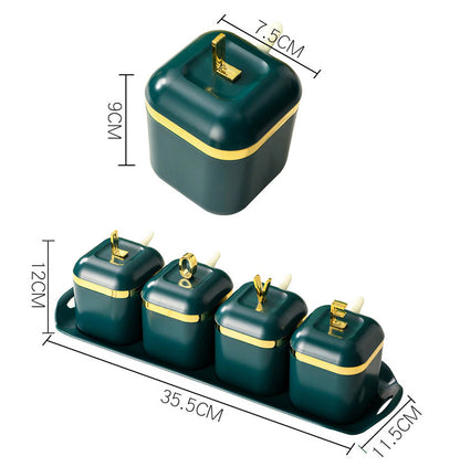 4 x Luxury Large Spice Container Storage Jar Seasoning Box Set (Emerald)