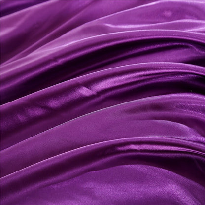 Luxury 4-Piece Silky Satin Sheet Quilt Cover Pillowcase Bed Set (Double, Purple)