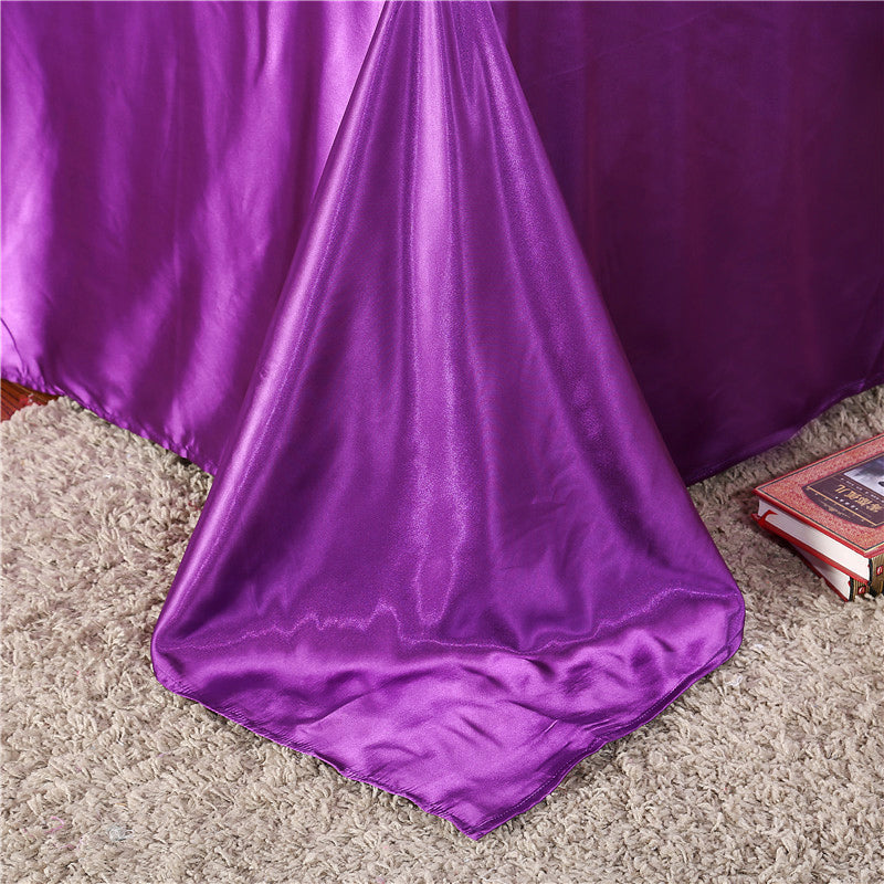 Luxury 4-Piece Silky Satin Sheet Quilt Cover Pillowcase Bed Set (Double, Purple)