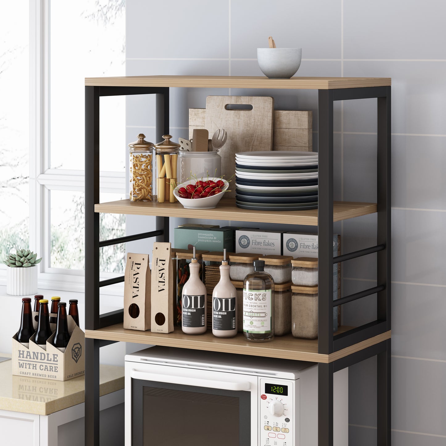 4-Level Arena Organizer Kitchen Storage Cabinet Shelf (Oak & Black)