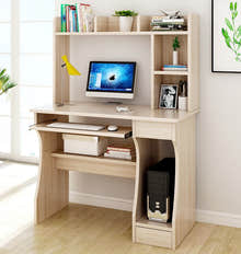 Elite Computer Desk Table with Shelf & Drawer Office Furniture (White Oak)