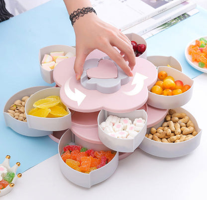 Multilayer Flower 10 Containers Snack Fruit Bowl Rotating Food Tray (Pink)