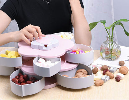 Multilayer Flower 10 Containers Snack Fruit Bowl Rotating Food Tray (Pink)