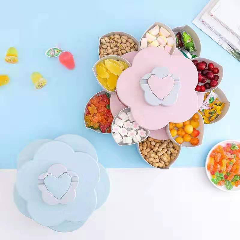 Multilayer Flower 10 Containers Snack Fruit Bowl Rotating Food Tray (Pink)