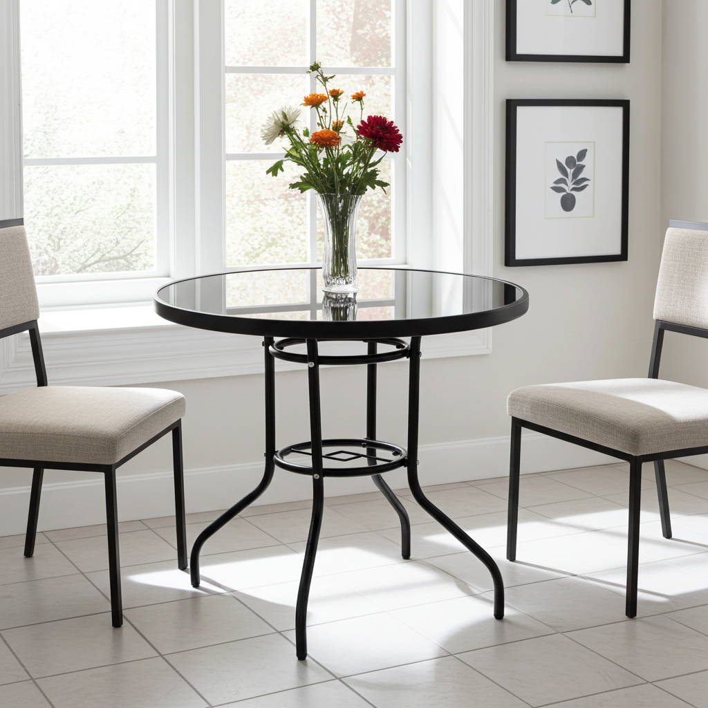 Alfresco 80cm Round Mirrored Tempered Glass Table