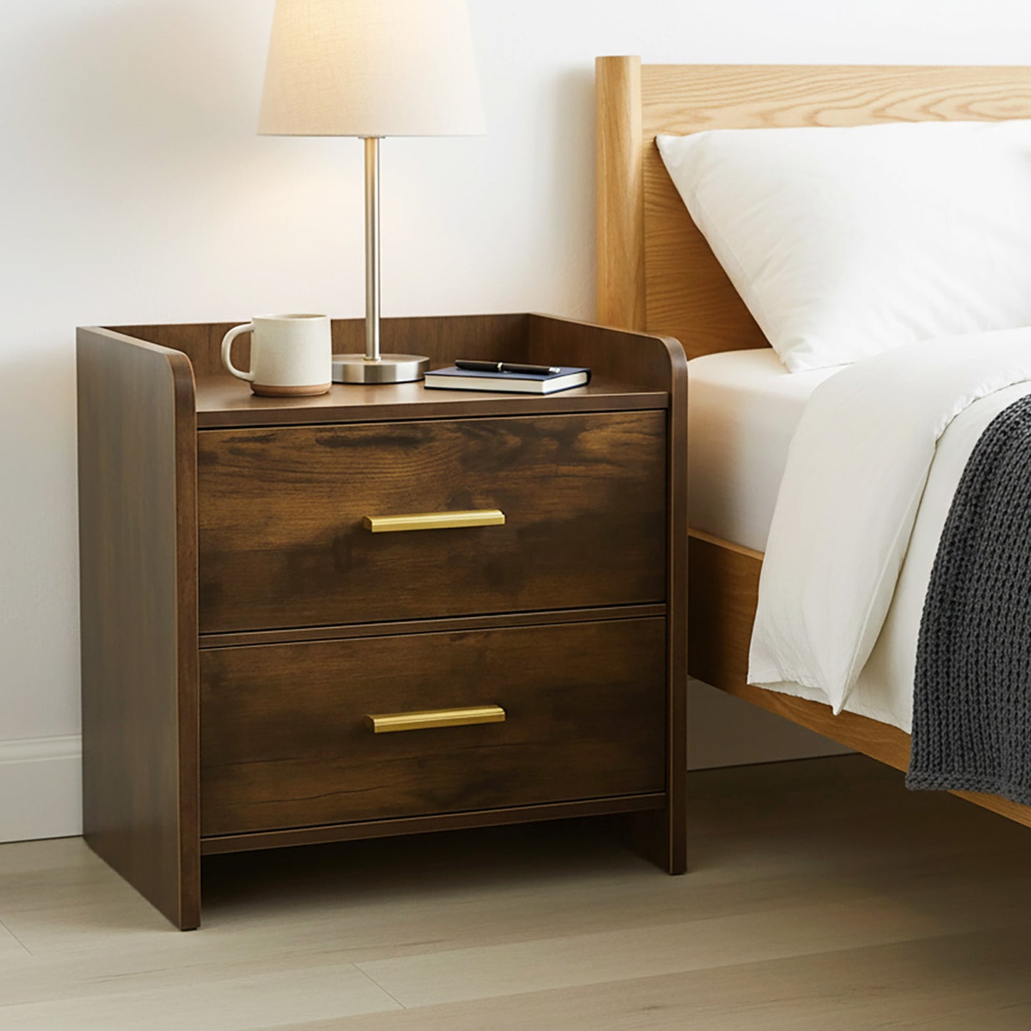 Serene 2-Drawer Bedside Table Nightstand (Rustic Wood)