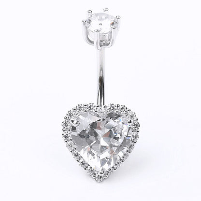 S925 Sterling Silver Heart Shaped CZ Diamond Navel Ring Body Piercing