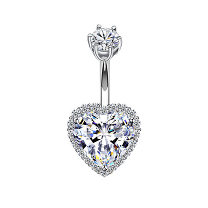 S925 Sterling Silver Heart Shaped CZ Diamond Navel Ring Body Piercing