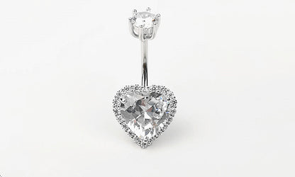 S925 Sterling Silver Heart Shaped CZ Diamond Navel Ring Body Piercing