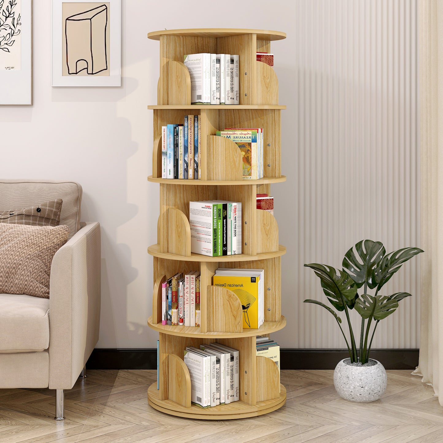 Sanctuary 360-degree Rotating 5 Tier Display Shelf Bookcase Organiser (Oak)