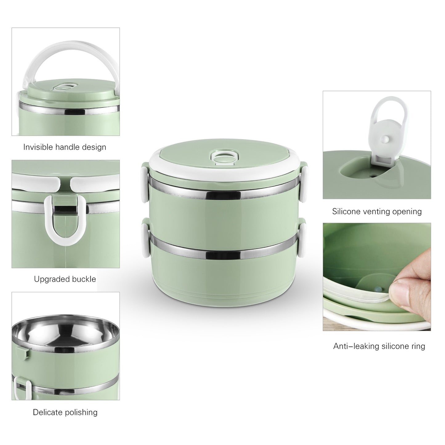 2 Tier Stainless Steel Insulated Lunch Box Stackable Containers