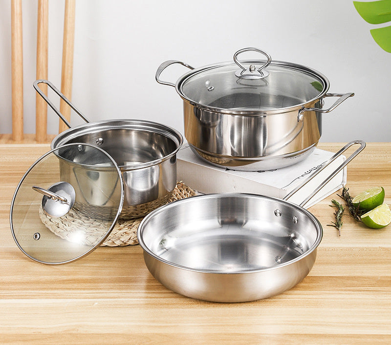 3-Piece Stainless Steel Kitchen Cookware Pots Pan Set