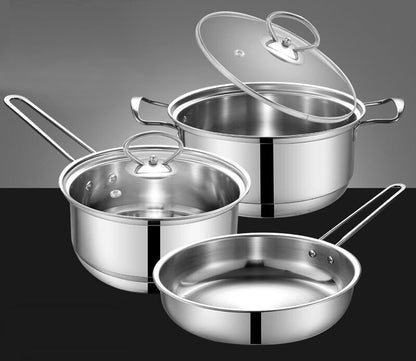 3-Piece Stainless Steel Kitchen Cookware Pots Pan Set