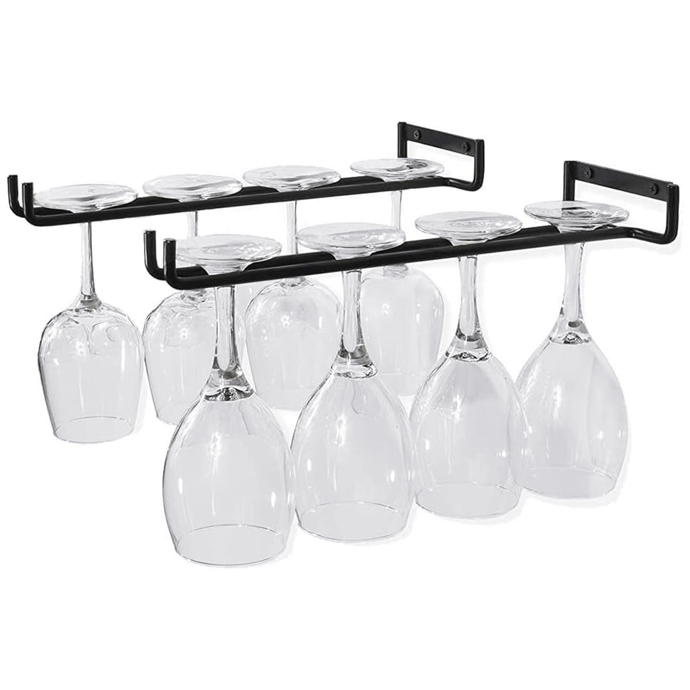 2 x Wine Glass Hanger Rack Under Cabinet Kitchen Bar Stemware Metal Storage Organiser