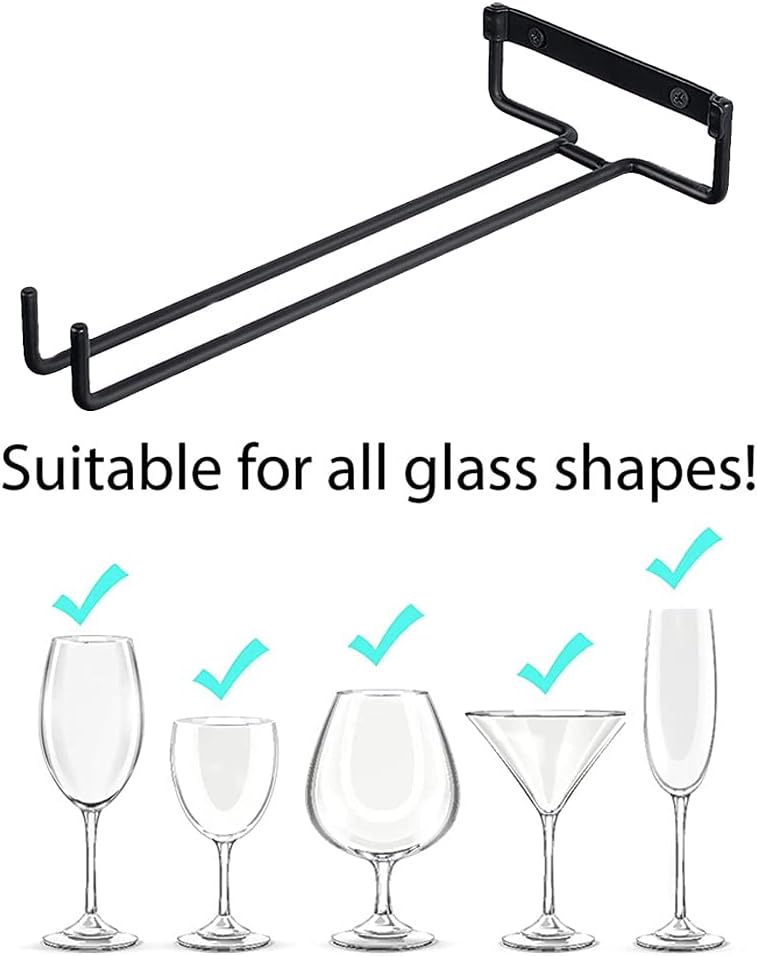 2 x Wine Glass Hanger Rack Under Cabinet Kitchen Bar Stemware Metal Storage Organiser (White)