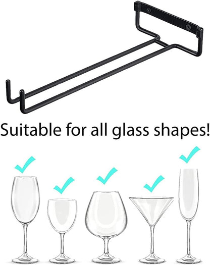 2 x Wine Glass Hanger Rack Under Cabinet Kitchen Bar Stemware Metal Storage Organiser (White)