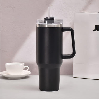 40oz Stainless Steel Insulated Tumbler with Handle Straw Travel Mug (Black)