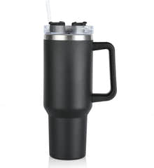40oz Stainless Steel Insulated Tumbler with Handle Straw Travel Mug (Black)