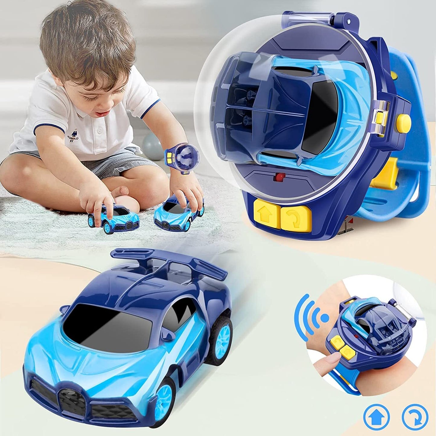 Remote Control Car Watch Kids Rechargeable RC Toy (Blue)