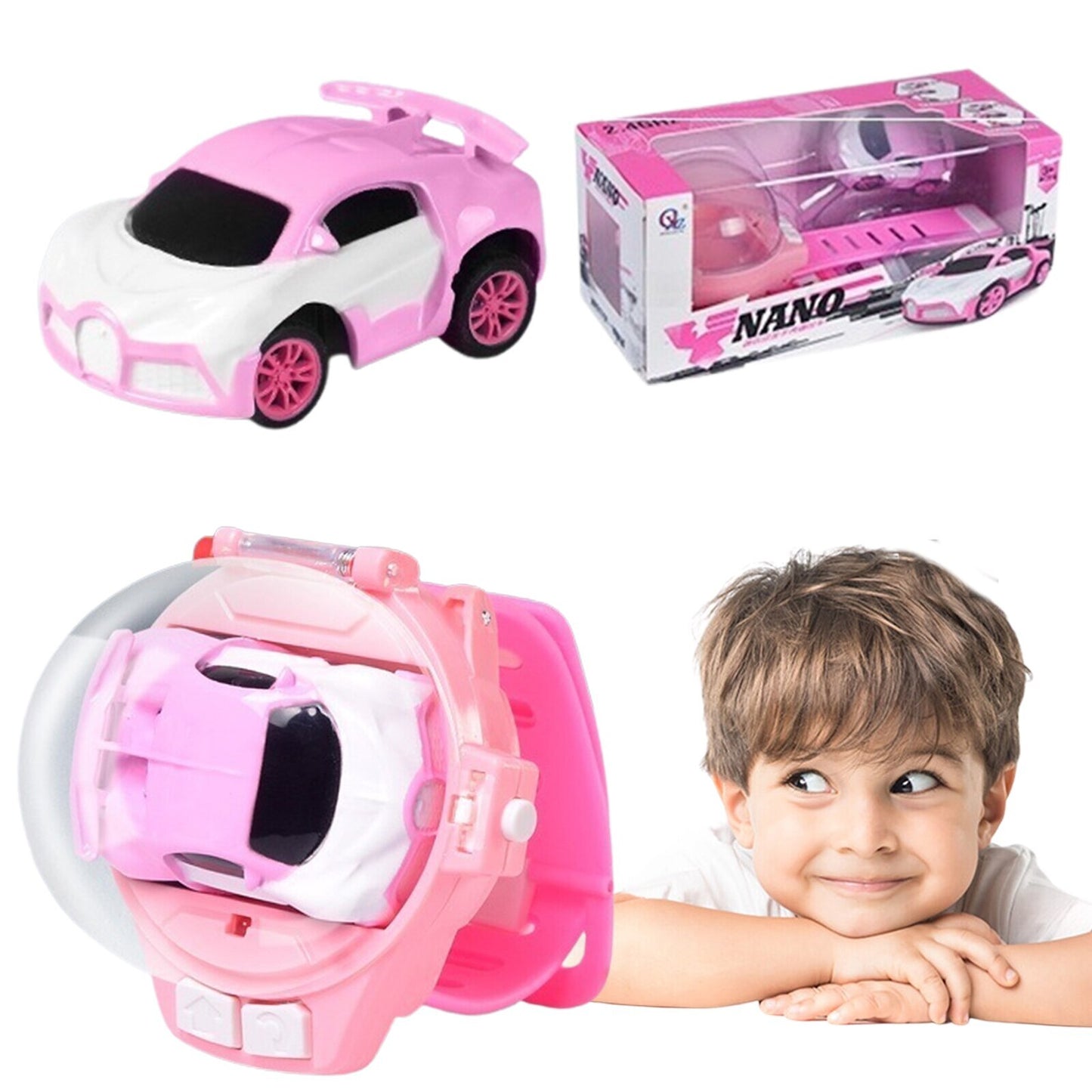 Remote Control Car Watch Kids Rechargeable RC Toy (Pink)