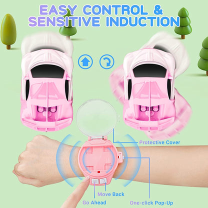 Remote Control Car Watch Kids Rechargeable RC Toy (Pink)