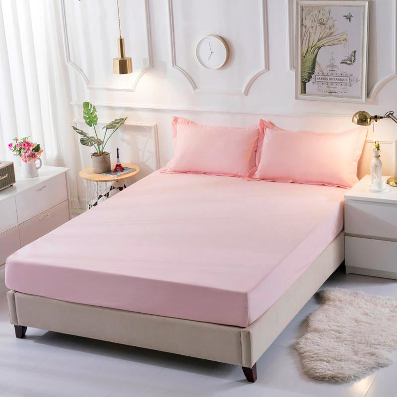 3 PC Set Luxe Bedding Set Waterproof Fitted Sheet/Mattress Protector & Pillowcases - Queen Size (Pink)