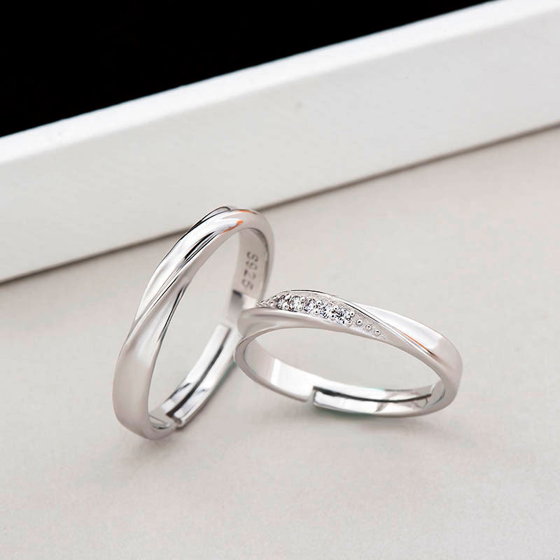 S925 Sterling Silver Concave-convex Soft Curves Wedding Engagement Ring (Gents)